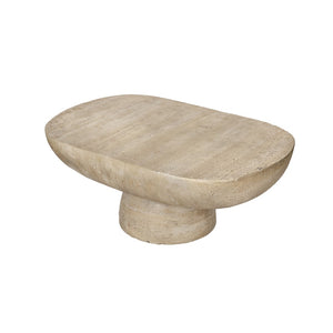 English Elm 36x24x15" Oval Pedestal Coffee Table Sculptural Magnesium Base for Modern Living Rooms Cream W2078P161503