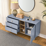 Hearth and Haven Hike Dresser with 3 Open Storages, 3 Drawers and Leather Handles, Blue W1781P148585