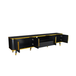 English Elm On-trend Glam Minimalist Media Console with Gold Iron Legs Open Shelf for Living Room Gold+Black WF320395AAB
