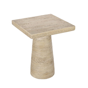 English Elm 20x20x24" Cream Solid Magnesium Side Table with Sculptural Pedestal Base for Living Room W2078P160671