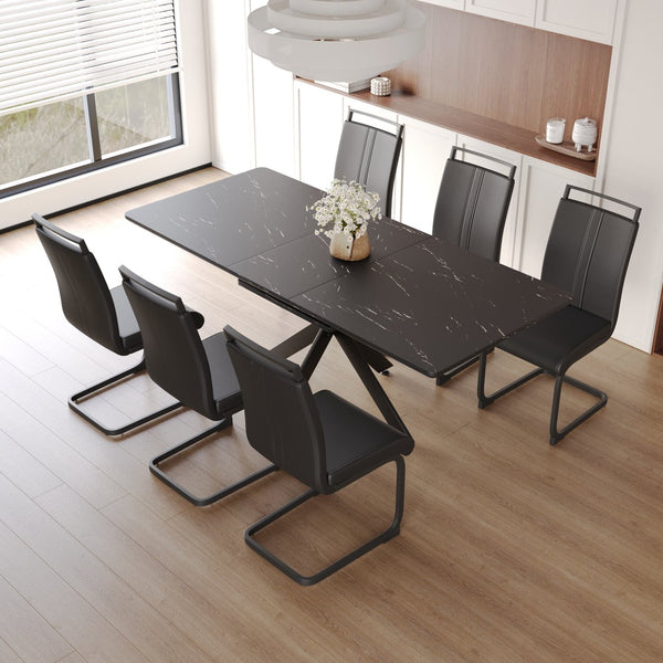 English Elm 62.4" Expandable Dining Table Set For 6-8 With Modern Chairs - Stylish, Easy-Clean, And Versatile! W2189S00126