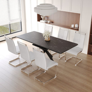 English Elm 62.4" Expandable Dining Table Set For 6-8 | Modern Mdf With Metal Legs & Soft Padded Chairs For Style W2189S00120
