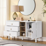 Hearth and Haven Hike Dresser with 3 Open Storages, 3 Drawers and Leather Handles, White W1781P148583