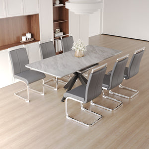 English Elm 62.4" Extendable Dining Table Set For 6-8 With Modern Armless Chairs & Sturdy Metal Legs - Stylish Gatherings! W2189S00143