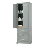 English Elm Tall Storage Cabinet With Three Drawers For Bathroom/Office, Grey