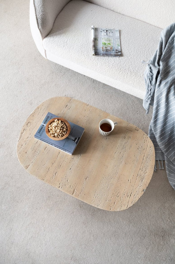 English Elm 36x24x15" Oval Pedestal Coffee Table Sculptural Magnesium Base for Modern Living Rooms Cream W2078P161503