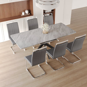 English Elm 62.4" Extendable Dining Table Set For 6-8 With Modern Armless Chairs & Sturdy Metal Legs - Stylish Gatherings! W2189S00143