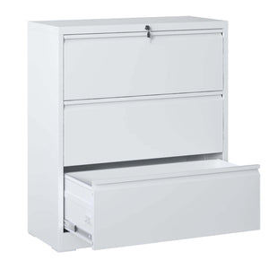 English Elm Lateral File Cabinet 3 Drawer, White Filing Cabinet With Lock, Lockable File Cabinet For Home Office, Locking Metal File Cabinet For Legal/Letter/A4/F4 Size