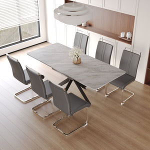 English Elm 62.4" Extendable Dining Table Set For 6-8 With Modern Armless Chairs & Sturdy Metal Legs - Stylish Gatherings! W2189S00143