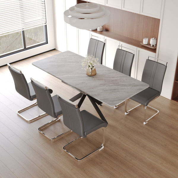 English Elm 62.4" Extendable Dining Table Set For 6-8 With Modern Armless Chairs & Sturdy Metal Legs - Stylish Gatherings! W2189S00143
