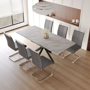 English Elm 62.4" Extendable Mdf Dining Table Set Six Padded Chairs X-frame Metal Legs Modern W2189S00947
