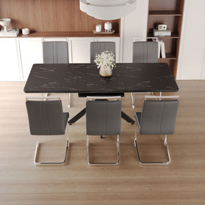 English Elm 62.4" Expandable Dining Table Set For 6-8, Modern Chairs With Metal Legs - Perfect For Entertaining! W2189S00128