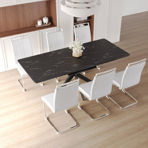 English Elm 62.4" Expandable Dining Table Set For 6-8 | Modern Mdf With Metal Legs & Soft Padded Chairs For Style W2189S00120