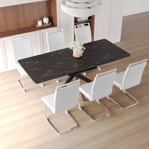 English Elm 62.4" Expandable Dining Table Set For 6-8 | Modern Mdf With Metal Legs & Soft Padded Chairs For Style W2189S00120