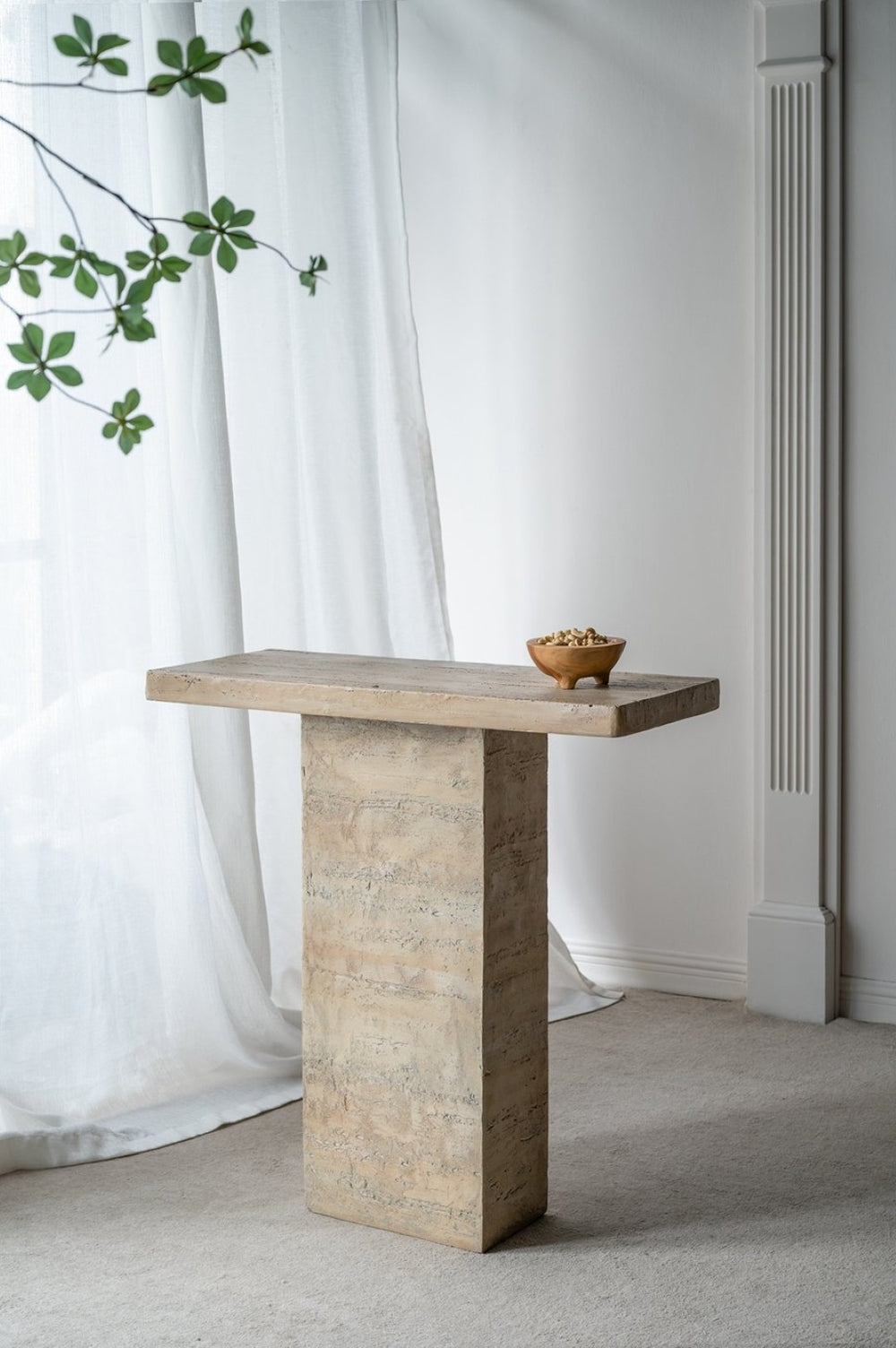 English Elm 35.5x14x35.5" Cream Square Coffee Table Sculptural Pedestal Base Living Room W2078S00016