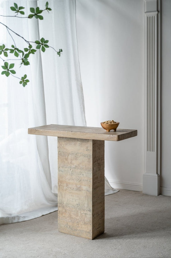 English Elm 35.5x14x35.5" Cream Square Coffee Table Sculptural Pedestal Base Living Room W2078S00016