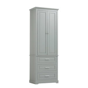English Elm Tall Tall Storage Cabinet with Three Drawers and Doors for Bathroom or Office, Slim MDF Organizer Grey WF299282AAE