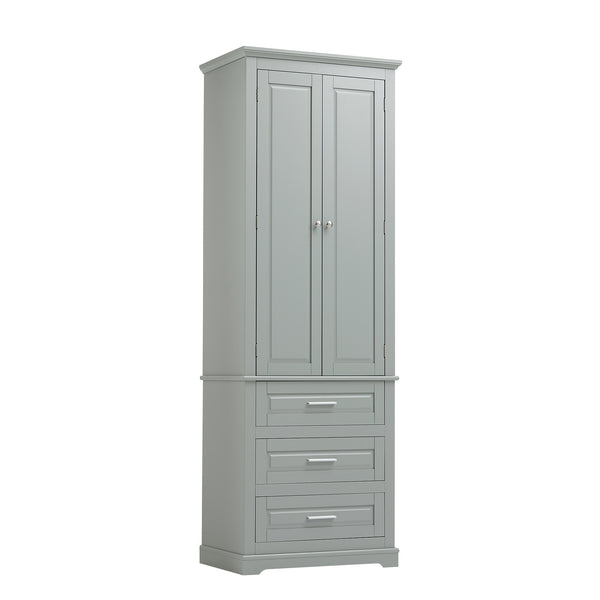 English Elm Tall Tall Storage Cabinet with Three Drawers and Doors for Bathroom or Office, Slim MDF Organizer Grey WF299282AAE