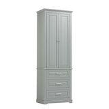 English Elm Tall Storage Cabinet With Three Drawers For Bathroom/Office, Grey