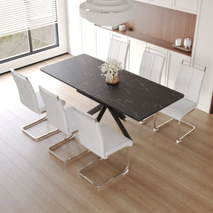 English Elm 62.4" Expandable Dining Table Set For 6-8 | Modern Mdf With Metal Legs & Soft Padded Chairs For Style W2189S00120
