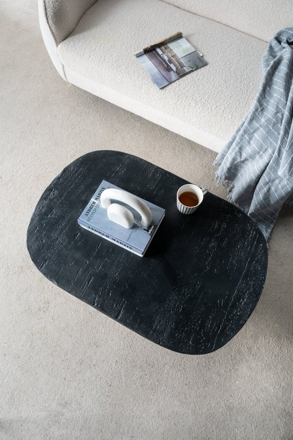 English Elm 36x24x15" Oval Pedestal Coffee Table Sculptural Magnesium Base for Modern Living Rooms Black W2078P161504