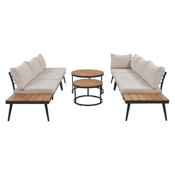 English Elm Trexm Modular Patio Sectional with Acacia Nesting Tables and Washable Cushions TM000001AAA