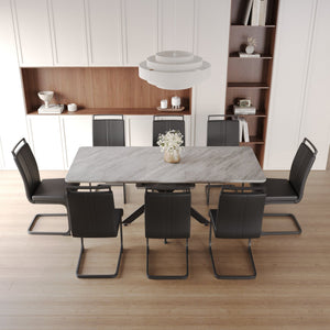 English Elm 62.4" Extendable Dining Table Set For 6-8 With Padded Armless Chairs - Modern Design For Any Space W2189S00140