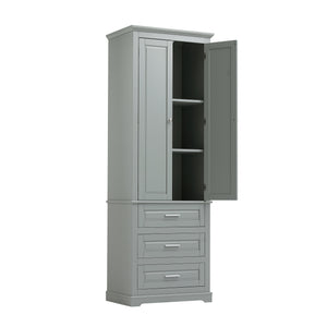 English Elm Tall Tall Storage Cabinet with Three Drawers and Doors for Bathroom or Office, Slim MDF Organizer Grey WF299282AAE
