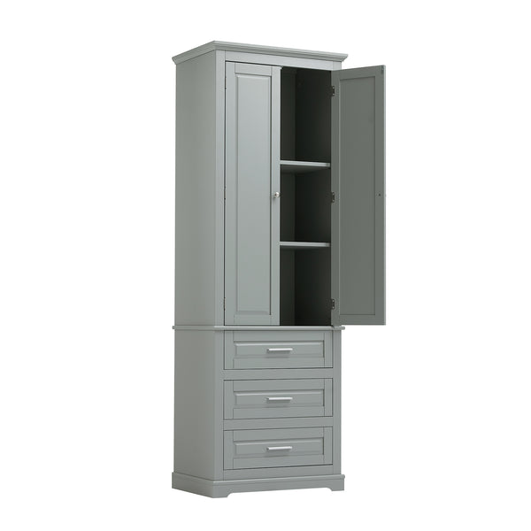 English Elm Tall Tall Storage Cabinet with Three Drawers and Doors for Bathroom or Office, Slim MDF Organizer Grey WF299282AAE