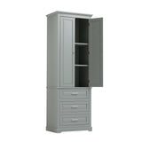 English Elm Tall Storage Cabinet With Three Drawers For Bathroom/Office, Grey