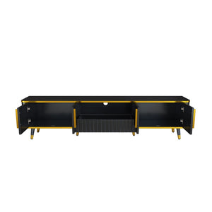 English Elm On-trend Glam Minimalist Media Console with Gold Iron Legs Open Shelf for Living Room Gold+Black WF320395AAB