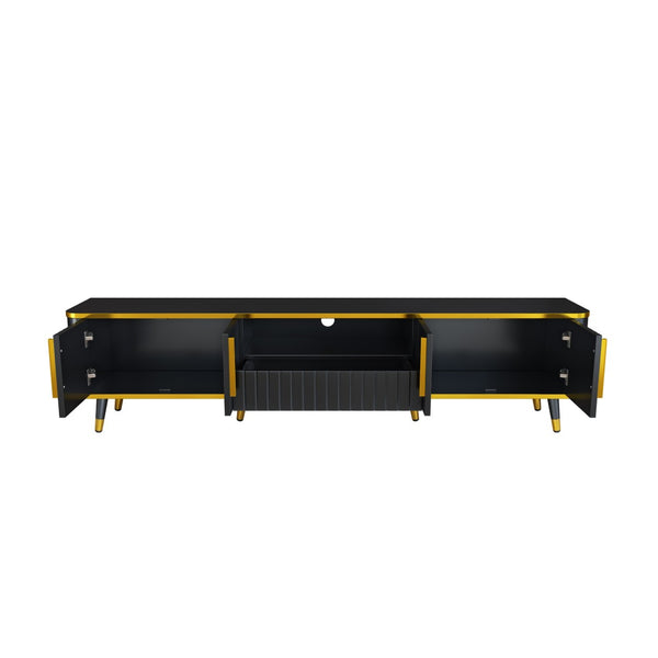 English Elm On-trend Glam Minimalist Media Console with Gold Iron Legs Open Shelf for Living Room Gold+Black WF320395AAB