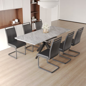 English Elm 62.4" Expandable Dining Table Set For 6-8 With Modern Chairs – Stylish, Durable, Easy To Maintain W2189S00139