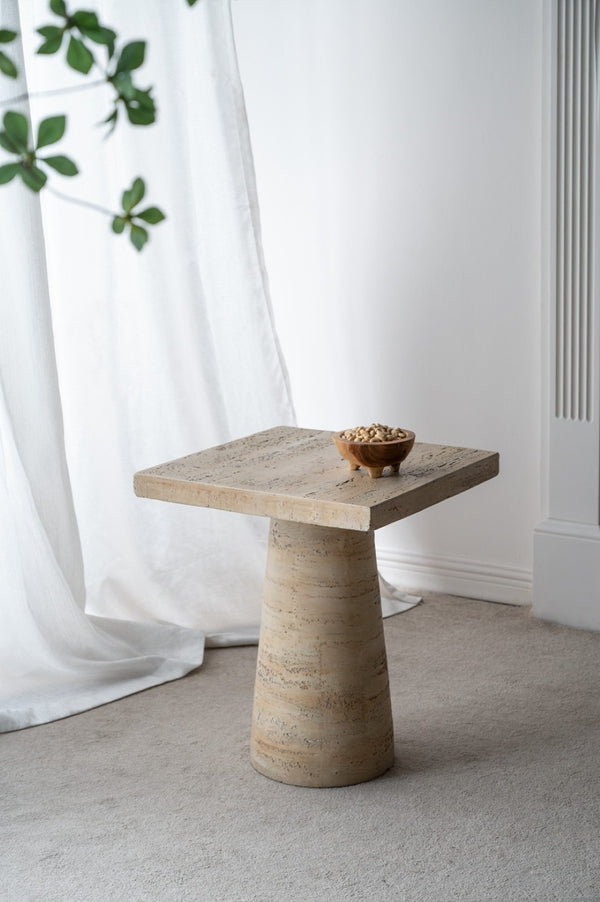 English Elm 20x20x24" Cream Solid Magnesium Side Table with Sculptural Pedestal Base for Living Room W2078P160671