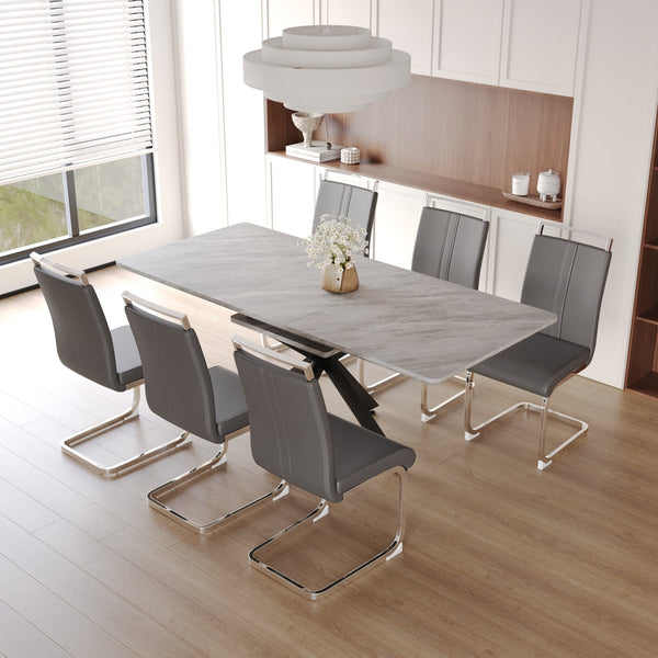 English Elm 62.4" Extendable Dining Table Set For 6-8 With Modern Armless Chairs & Sturdy Metal Legs - Stylish Gatherings! W2189S00143