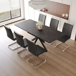 English Elm 62.4" Expandable Dining Table Set For 6-8 With Black Metal Legs & Soft Padded Chairs For Modern Homes W2189S00124