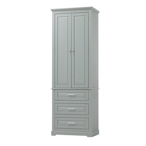 English Elm Tall Tall Storage Cabinet with Three Drawers and Doors for Bathroom or Office, Slim MDF Organizer Grey WF299282AAE