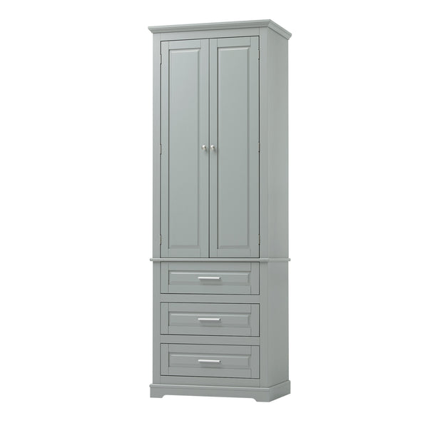 English Elm Tall Tall Storage Cabinet with Three Drawers and Doors for Bathroom or Office, Slim MDF Organizer Grey WF299282AAE