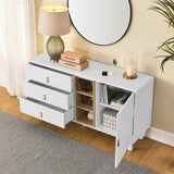 Hearth and Haven Hike Dresser with 3 Open Storages, 3 Drawers and Leather Handles, White W1781P148583