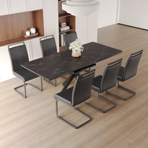 English Elm 62.4" Expandable Dining Table Set For 6-8 With Modern Chairs - Stylish, Easy-Clean, And Versatile! W2189S00126