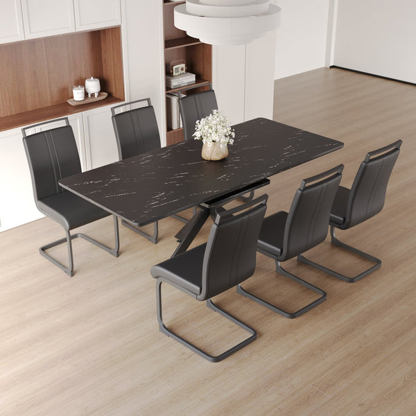 English Elm 62.4" Expandable Dining Table Set For 6-8 With Modern Chairs - Stylish, Easy-Clean, And Versatile! W2189S00126