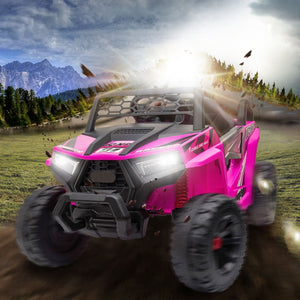 English Elm 12v Kids Electric Ride on Utv with Led Lights Horn Safety Belt Forward Reverse Rose Red W2181P160710