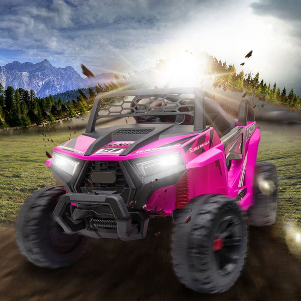 English Elm 12v Kids Electric Ride on Utv with Led Lights Horn Safety Belt Forward Reverse Rose Red W2181P160710