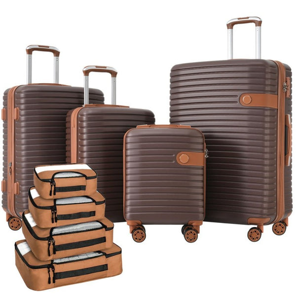 English Elm 4 Piece Abs Hard Shell Luggage Set with Spinner Wheels Tsa Lock and Packing Cubes Brown PP313145AAD