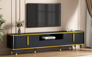 English Elm On-trend Glam Minimalist Media Console with Gold Iron Legs Open Shelf for Living Room Gold+Black WF320395AAB