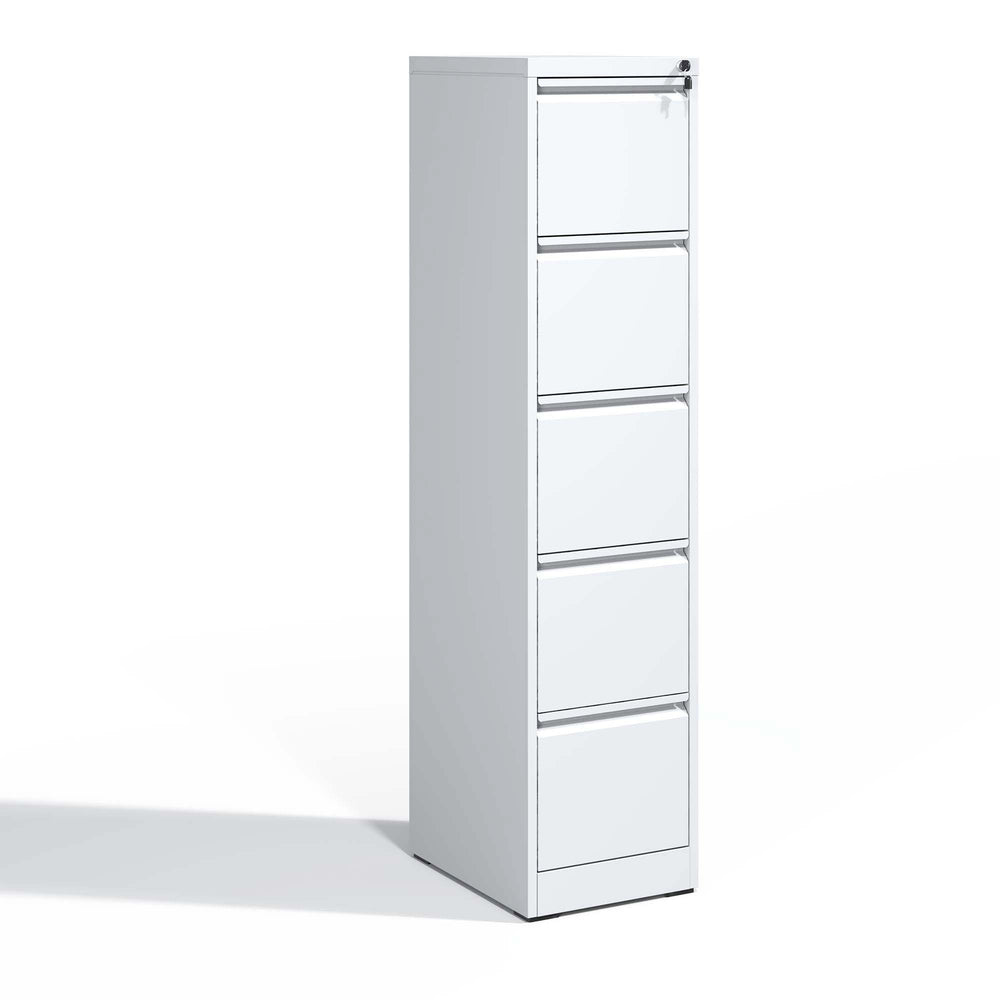 English Elm 5 Drawer Metal File Cabinet with Lock, Heavy-Duty Steel, Full-Extension Drawers, Anti-Tilt Safety System White T2398P154425