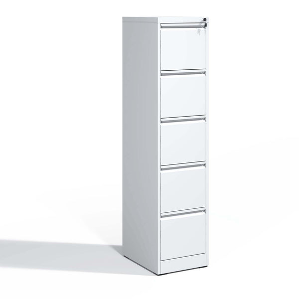 English Elm 5 Drawer Metal File Cabinet with Lock, Heavy-Duty Steel, Full-Extension Drawers, Anti-Tilt Safety System White T2398P154425