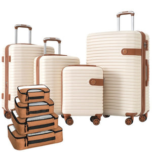 English Elm 4 Piece Abs Hard Shell Luggage Set with Spinner Wheels Tsa Lock and Packing Cubes Cream PP313145AAO