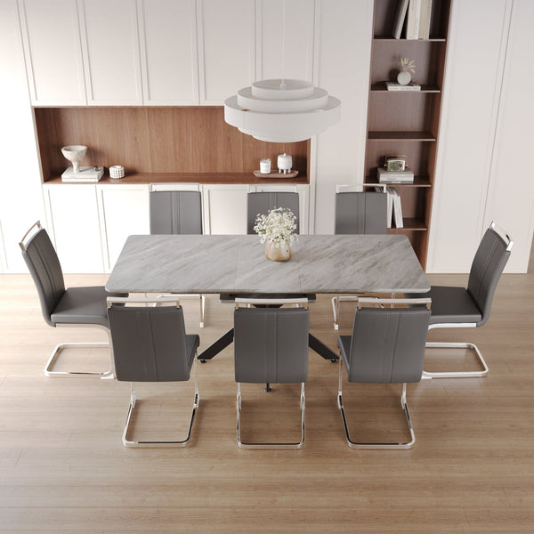 English Elm 62.4" Extendable Dining Table Set For 6-8 With Modern Chairs, Metal Legs, And Easy Assembly – Stylish! W2189S00144