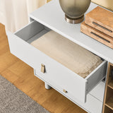 Hearth and Haven Hike Dresser with 3 Open Storages, 3 Drawers and Leather Handles, White W1781P148583